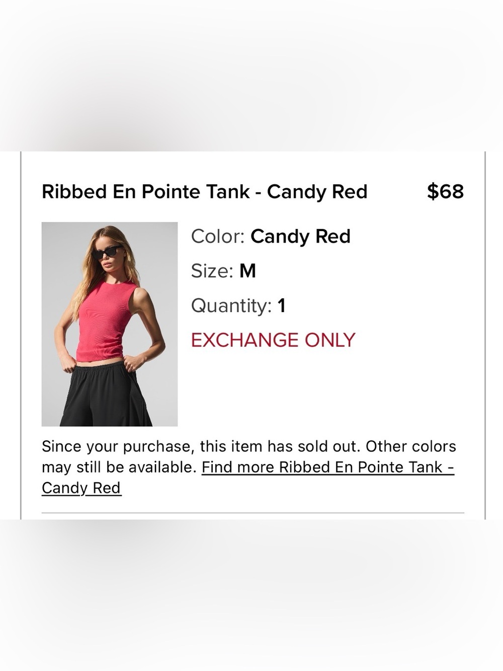 Alo Ribbed En Pointe Tank - Candy Red